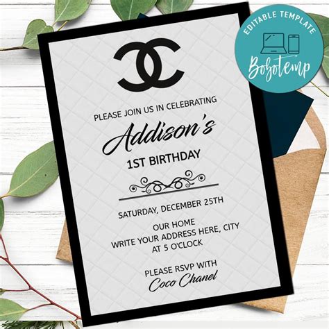 chanel inspired birthday invitations